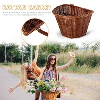 Wholesale Storage Baskets Retro Rattan Bike Front Basket Bicycle Cycling Handlebar Cargo Container With Belt For Parts Accessories