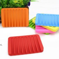 Wholesale Multicolor Water Drainage Anti Skid Soap Box Silicone Dishes Soap Holders Case Home Bathroom Supplies RRF12801