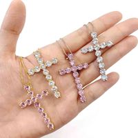 Wholesale Hip Hop Small Baby Jewelry Iced Out Zircon Necklace Gold Ankh Cross Pendant Necklac