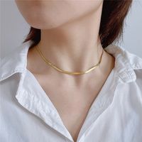 Wholesale 18k Plated Charm Women Snake Chain Choker Necklace Stainless Steel Gold Silve Color Flat Herringbone Chokers Link for Girls