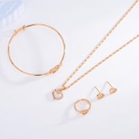 Wholesale Earrings Necklace In Copper Gold Color Necklaces Earring Bracelet Ring Set Fashion Diamond Jewelry Heart Shaped Kids Gift