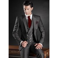 Wholesale Men s Suits Blazers Dark Grey Men Notch Lapel Slim Fit Groomsmen Wedding Groom Tuxedos Suit Regular Styles Jacket Vest Pants
