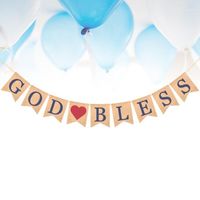 Wholesale Party Decoration Heart GOD BLESS Printing Garland Baby Birthday Supply Christian Bunting Linen Swallowtail Banner Letter Flag