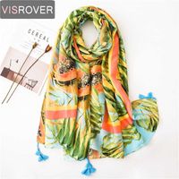 Wholesale Visrover New Tropical Print Scarves Papaya Wrap Luxury Brand Hijab Scarf Summer For Women Green Scarf Leaf Shawl Pareo Ponch G0922