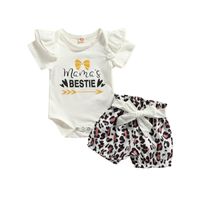 Wholesale Clothing Sets Baby Girls Short Sleeve Romper Shorts Bow Belt Leopard Print Chic Letter Summer