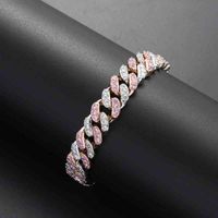 Wholesale 12 mm Micro Pave Colorful Pink White Crystal Cuban Link Chain Anklet Bracelets For Kids Men cm Hip Hop Jewlry Drop