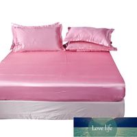 Wholesale Pink Satin Ice Silk Fitted Sheet Bed Women Mattress Cover With Elastic Band Single Double Queen Size Bedsheet Luxury Sheets Sets