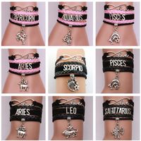 Wholesale Charm Bracelets Women Men Zodiac Bracelet Made Of Nylon In Black Pink WIth Constellations Aries Pisces Lion Handmade Jewelry