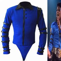 Wholesale Men s Jackets Rare MJ Michael Jackson BAD tour Bule Bodysuit Skinny Jacket Punk Style Heavy Metal Music Ultimate Collection RMQK