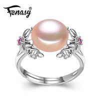 Wholesale Cluster Rings FENASY Pearl Jewelry plant Flower Natural Natural Freshwater Silver Ring ruby For Women Gift Box