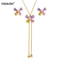 Wholesale Earrings Necklace Gold color Jewelry Sets Women Trendy Jewellery Butterfly Cubic Zirconia Set Party Statement