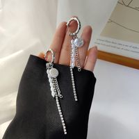 Wholesale S925 Silver Needle Personalized Simple C shaped Bamboo Earrings Sweet Pearl Chain Tassel Inlaid Diamond Earrings Female