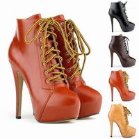 Wholesale Boots LOSLANDIFEN Sexy Women Winter Ankle Leather High Heels Round Toe cm Thin Heel Lace Up Shoes Zapatos De Mujer