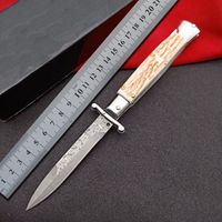 Wholesale New Italian Style Inch Automatic Knife Damascus Antlers Handle Single Action Mafia Godfather Self Defense Hunting Survival Auto Knives Inch Inch UT85 BM