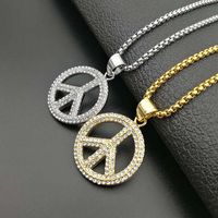 Wholesale Pendant Necklaces Hip Hop Rhinestones Pave Bling Iced Out Gold Silver Color Stainless Steel Peace Sign Pendnats Necklace For Men Rapper Jewe
