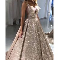Wholesale Glittering Sequin Evening Dresses New Backless Formal Party Gowns V neck Ball Gown Red Prom Dress