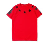 Wholesale Summer European American fashion five stars numbers flocking embroidered short sleeve T shirt men women couples wear