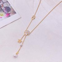 Wholesale Pendant Necklaces Bougeo Stainless Steel Necklace Women Acrylic Lucky Grass With Pearl Zircon Classics Fashion Jewelry Everyday Gift