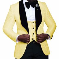 Wholesale Yellow Black Shawl Lapel Wedding Suits For Mens Floral Jacquard Jacket With Pants Custom Made Formal Party Blazer Suit Man t8EH