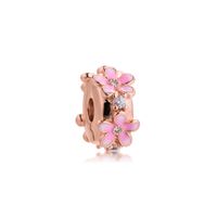 Wholesale Sterling Silver Jewelry Garden Pink Daisy Spacer Clip Fits Beaded Snake Chain Bracelets Woman DIY Beads For Make Up Autumn