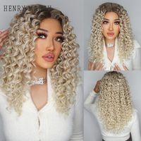Wholesale Top Closures HENRY MARGU Long Deep Curly Lace Synthetic Ombre Light Blonde Kinky With Baby Hair For Women Afro T Part