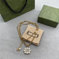 Wholesale Trendy Women Rhinestone Pendant Necklaces Diamond Double Letter Long Necklace Sweater Chain With Gift Box Jewelry