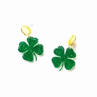 Wholesale Trendy Plant Glitter Green Four Leaf Clover Acrylic Mirror Gold Stud Earrings for Women Lucky Grass Charm Fashion Jewelry Gift