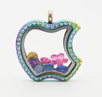 Wholesale Stainless Steel CZ Rainbow Apple Floating Glass Memory Locket CZ Apple Floating Locket Charm