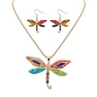 Wholesale NEW punk style fashion KGP silver lifelike Drip Rainbowful Dragonfly shape jewelry set alloy necklace earrings accessories for women