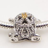 Wholesale New S925 Sterling Silver k Real Gold Cinderella s Pumpkin Car Charm Bead with Cz Fits European Pandora Jewelry Bracelets