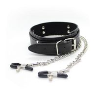 Wholesale Quality PU Leather Metal Slave Neck Collar with Nipple Clip Clamps Breat Clit Clamps BDSM Fetish Sex Toys Cheap Price