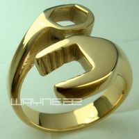 Wholesale 18K gold Filled Wrench Shaped TOOLS HANDYMAN Stainless Steel Ring R153 Size