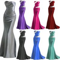 Wholesale 2019 Actual Image Hot Prom Dresses With Strapless Beaded Backless Mermaid Elastic Satin In Stock Silver Red Evening Pageant Party Gowns