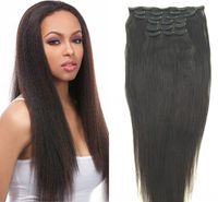 Wholesale 8inch inch Full Head Yaki Clip In Human Hair Extensions Kinky Straight Brazilian Virgin Hair Straight Human Hair