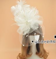 Wholesale Handmade Flower Feather Bridal Hat Hair Accessories Tocados Para Boda Plumas Wedding Veil Hats Hot Sale Wedding Hat Veil Chapeau Mariage