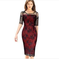 Wholesale Lcw New Nice Womens Elegant Vintage Rockabilly See Through Floral Lace Colorblock Cocktail Party Prom Bodycon Pencil Dress