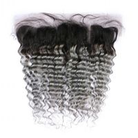Wholesale Ombre Silver Grey Virgin Brazilian Human Hair x4 Full Lace Frontal Deep Wave Wavy B Grey Ombre Lace Frontal Closure with Baby Hair
