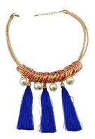 Wholesale Bohemian Tassel Statement Fashion Blue Rope Pendant Pearl Jewelry Leather Chains Bib Collar Chokers Necklace