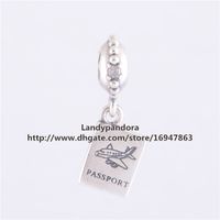 Wholesale High quality S925 Sterling Silver Passport Dangle Charm Bead with Cz Fits European Pandora Style Jewelry Bracelets Necklaces Pendant