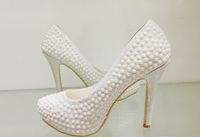 Wholesale Cheap Pearls Wedding Shoes High Heel White Prom Shoes High Quality Comfortable Fall Winter Bridal Shoes cm High with Faux Pearls
