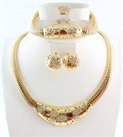 Wholesale New Design Fashion Necklaces Bracelets Earrings Rings Jewelry Australia Crystal Gold Plated Jewelry Sets