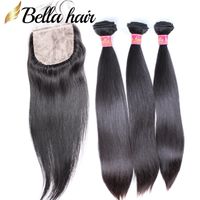 Wholesale Human Hair Bundles with Silk Base Lace Closure x4 Straight Brazilian Malaysian Peruvian Indian Virgin Hair Weft Extensions pc Bella Hair