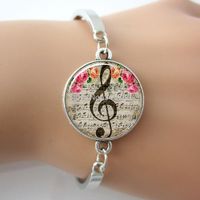 Wholesale G Clef Bracelet Music Note Bangle Glass Cabochon Dome Charm Art Musical Note Picture silver brcelet For Women Gifts GL018