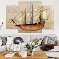 Wholesale Beautiful Sailing Ships and Map of The World Frameless Paintings No Frame Printd on Canvas Arts Modern Home