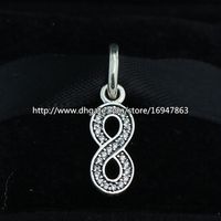Wholesale S925 Sterling Silver Symbol of Infinity Dangle Charm Bead with Clear Cz Fits European Pandora Jewelry Bracelets Necklaces Pendant