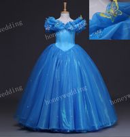 Wholesale 2019 Real Image Kids Cosplay Cinderella Dress Flower Girl Dresses Child Wedding Party Princess Ball Gown Girls Pageant Gowns Size