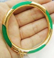 Wholesale Emerald Green Jade Yellow Gold Plated Clasp Bangle Bracelet