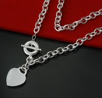 Wholesale Women s Fancy Jewelry Round Link Chain with Polished Heart Tag silver necklace Toggle Clasp