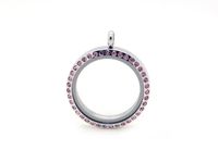 Wholesale High Polished L Stainless Steel Silver Round mm Glass Living Lockets with Pink Crystal