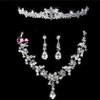 Wholesale 2015 White Clear Crystal k Silver Plated Wedding Jewelry Sets for brides Fashion Jewelry set with crown
